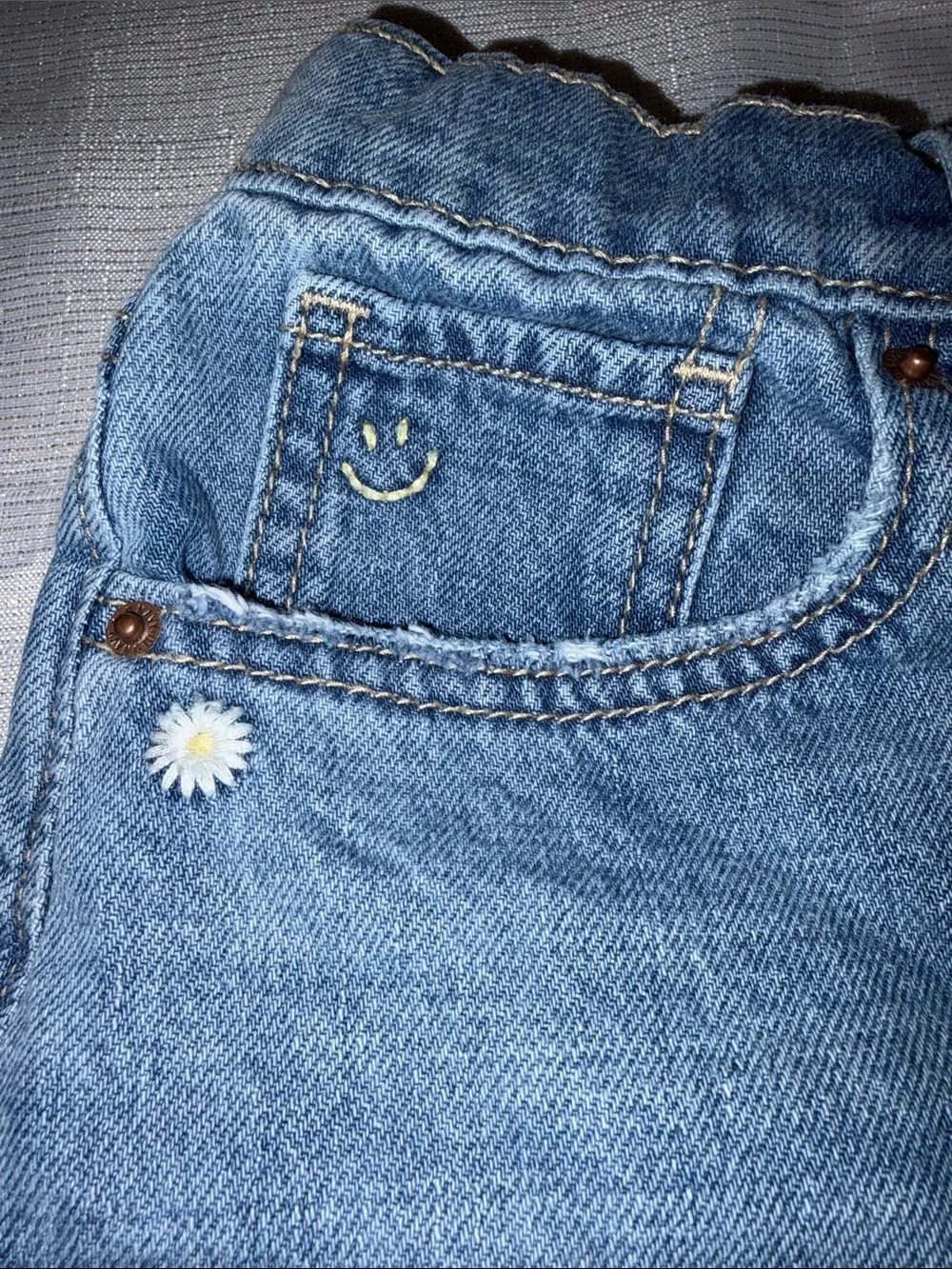 Old Navy Light Blue Denim Shorts with Embroidered Smile